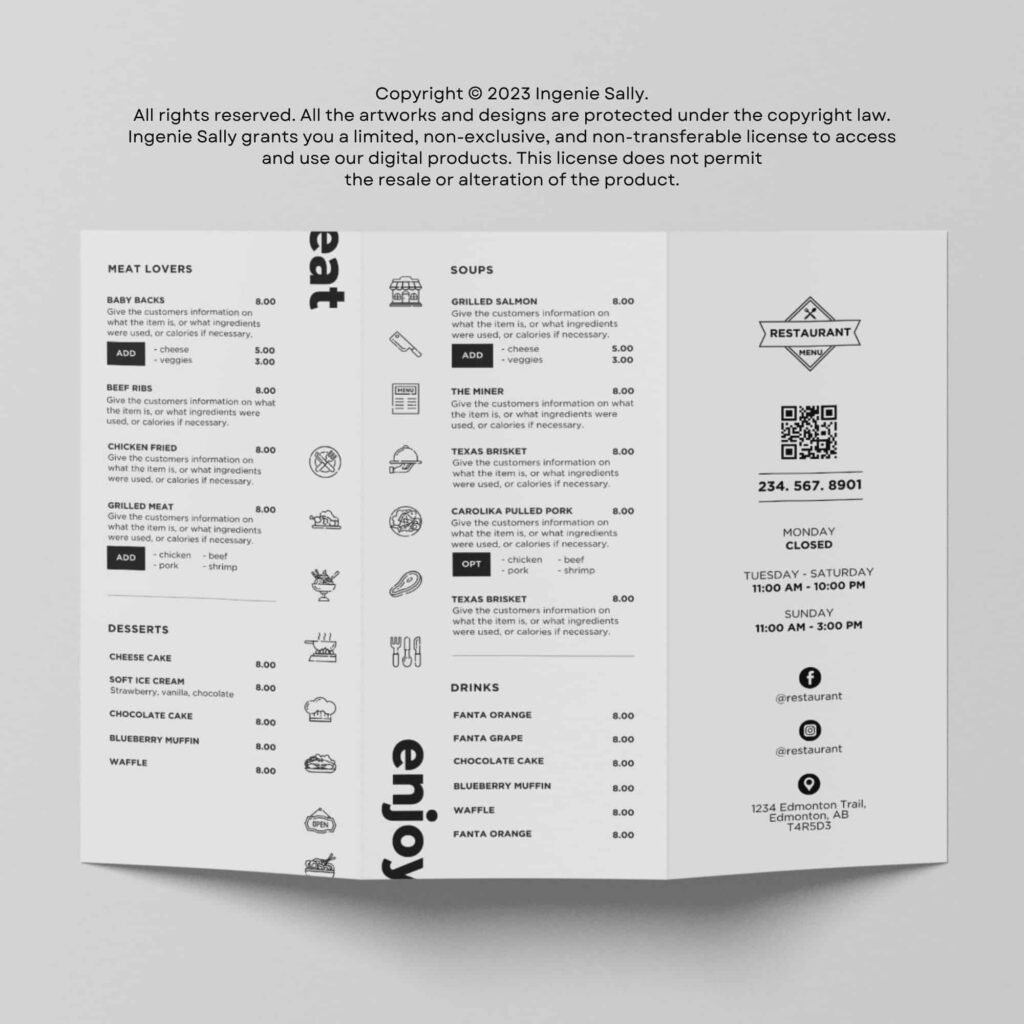 Simple White Table DIY Menu and Matching Takeout Menu Canva Template Bundle