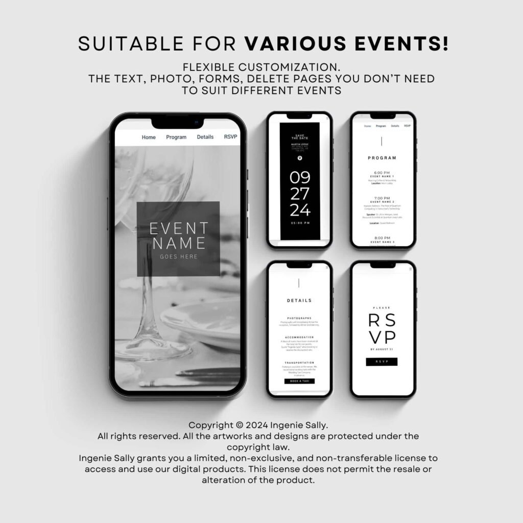 All in One Digital Event Invitation Website Canva Template with Auto RSVP Tracker for Life Celebration