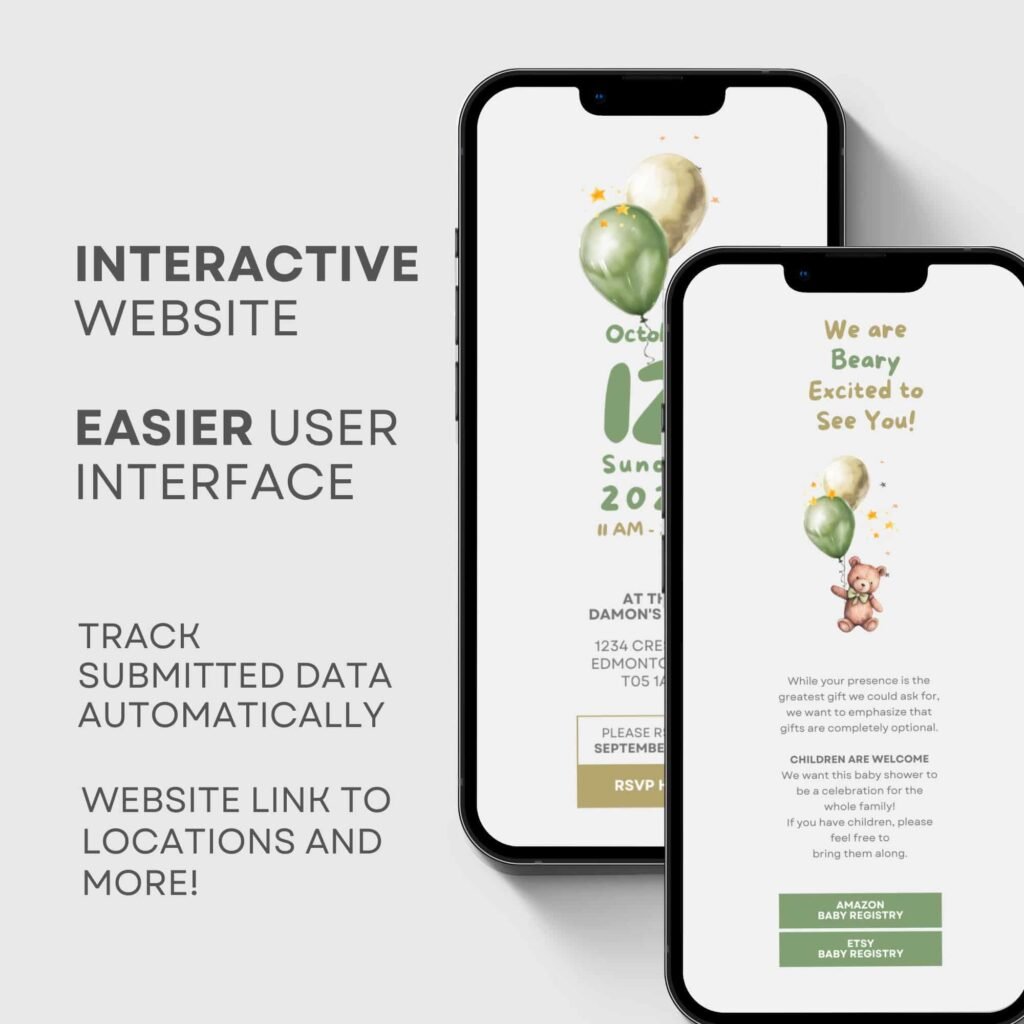 All in One Digital Baby Shower Invitations Website Canva Template with Auto RSVP Tracker