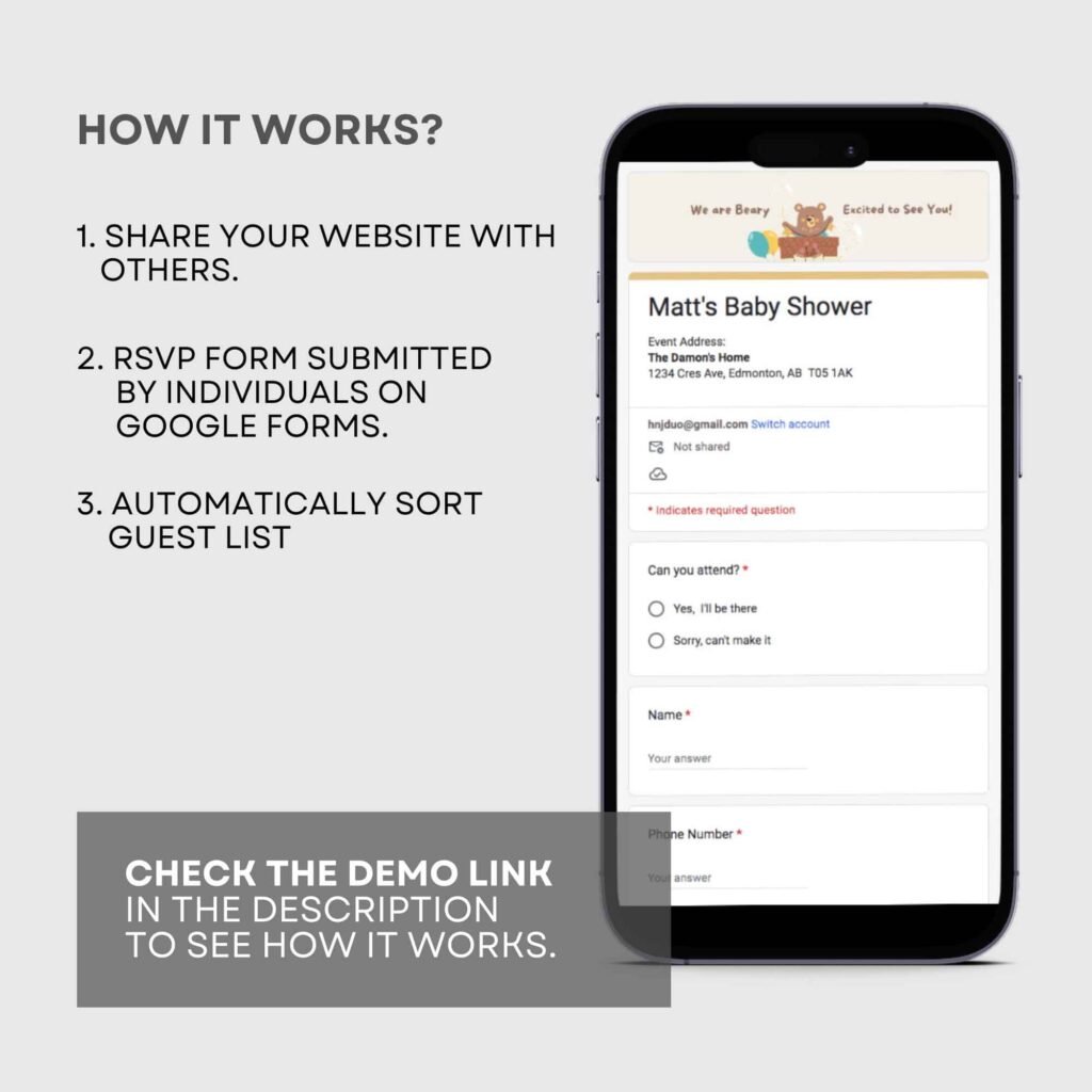 Mobile phone displaying RSVP form