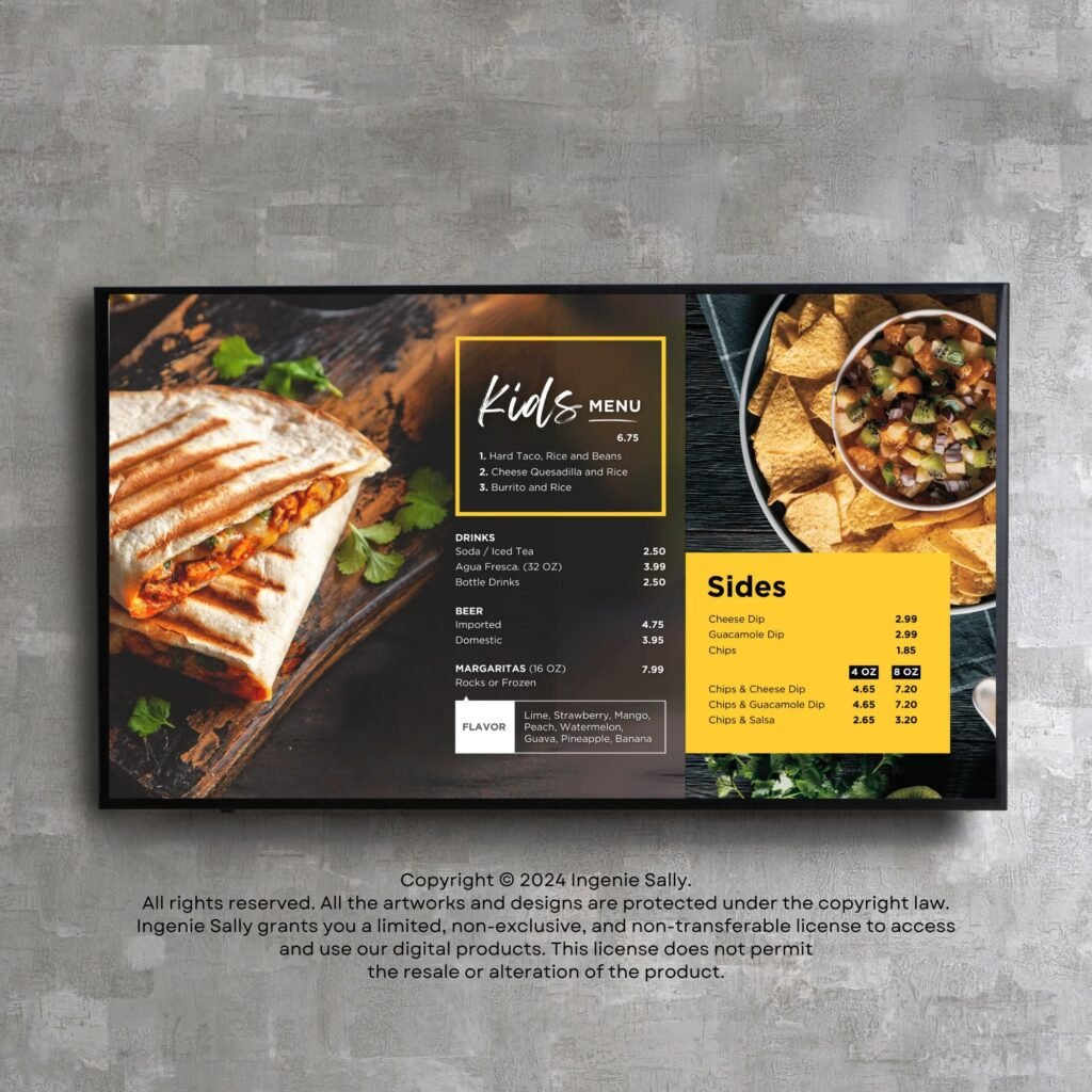 3 Screen Custom Animated TV Digital Menu Board Design Service