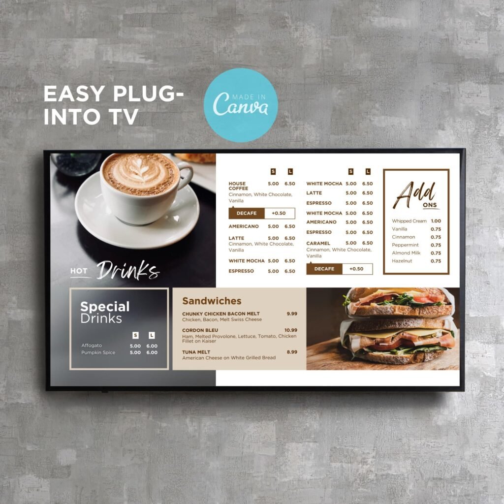 Juice and Smoothie TV Digital Menu Board Horizontal Canva Template