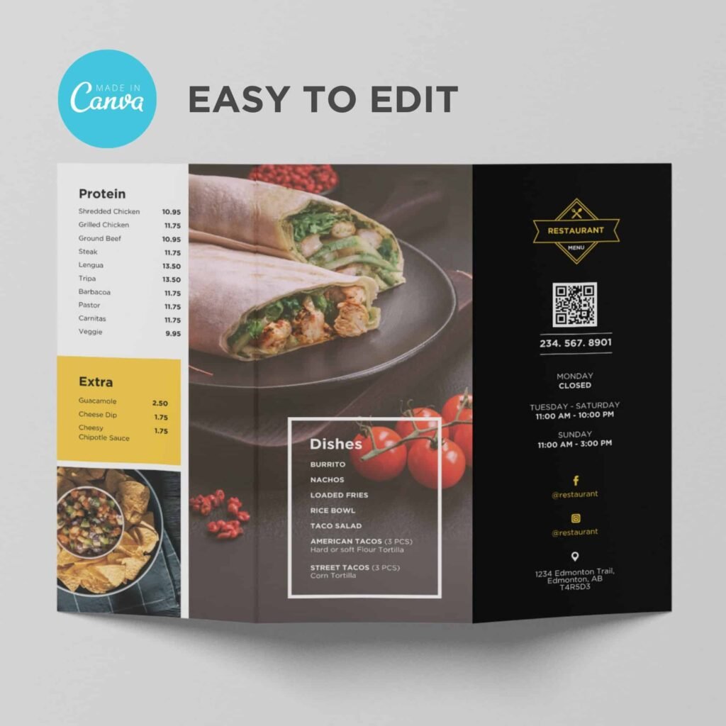 Printable Trifold Mexican Food Takeout Menu Brochure Canva Template