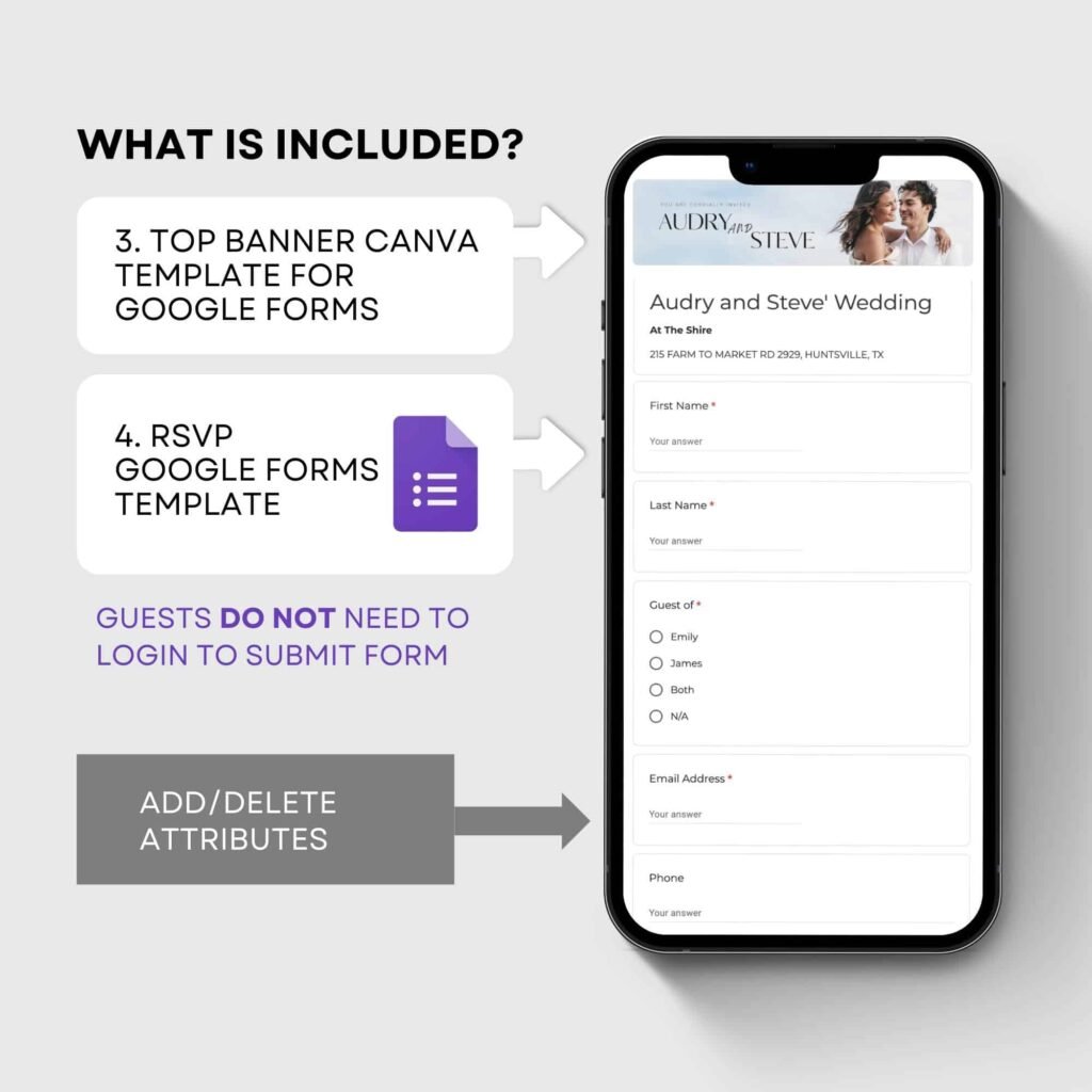All in One Canva Digital Wedding Invitation Templates with Auto RSVP Tracker