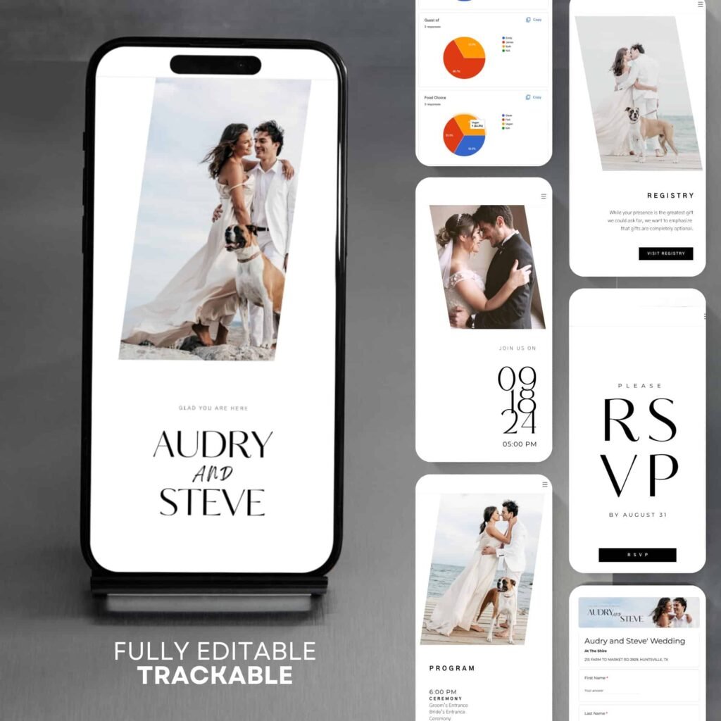 All in One Canva Digital Wedding Invitation Templates with Auto RSVP Tracker