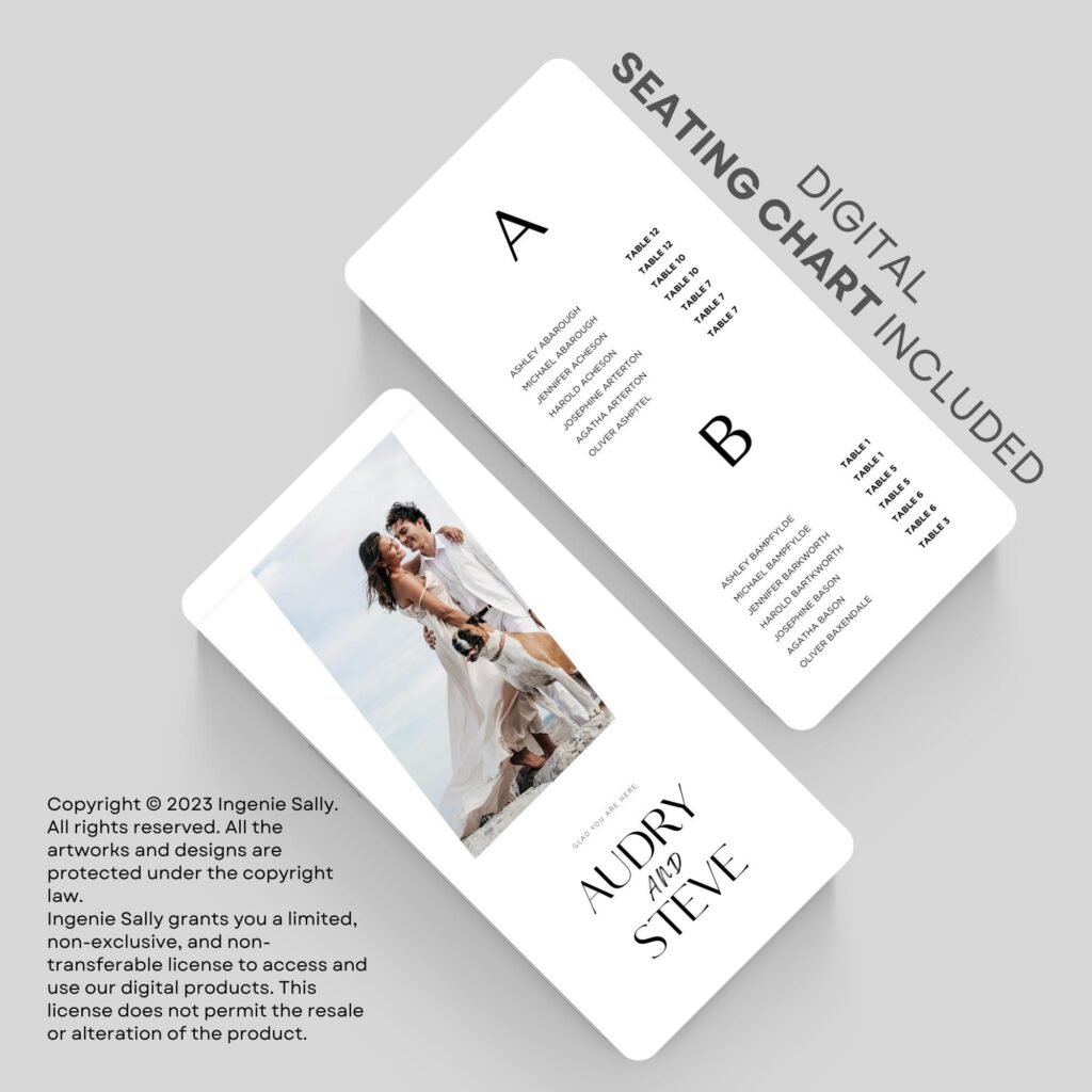 Wedding Digital Seating Chart and Order of Events Canva Template with QR Code