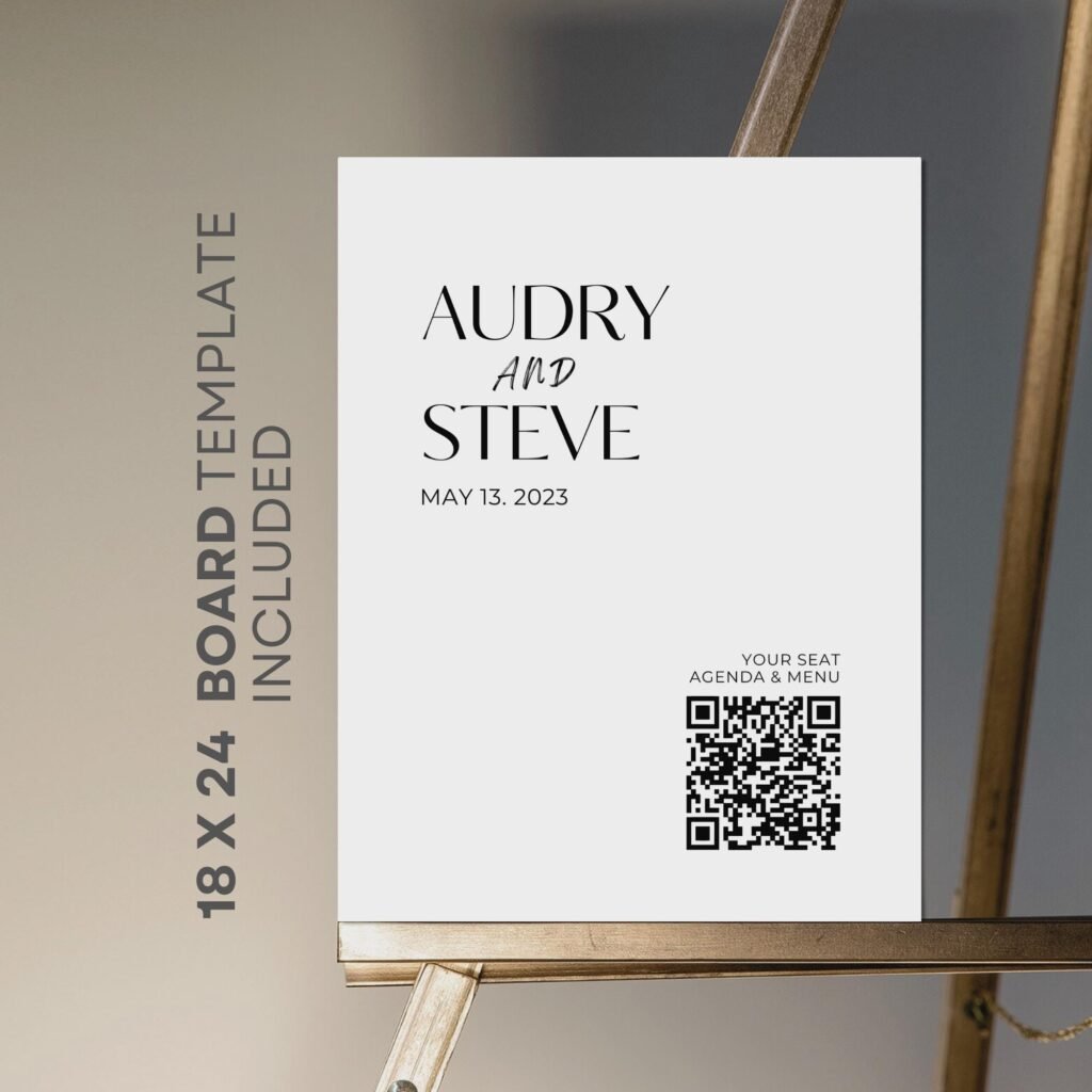 Wedding Digital Seating Chart and Order of Events Canva Template with QR Code