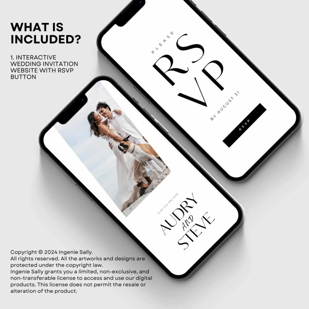 All in One Canva Digital Wedding Invitation Templates with Auto RSVP Tracker