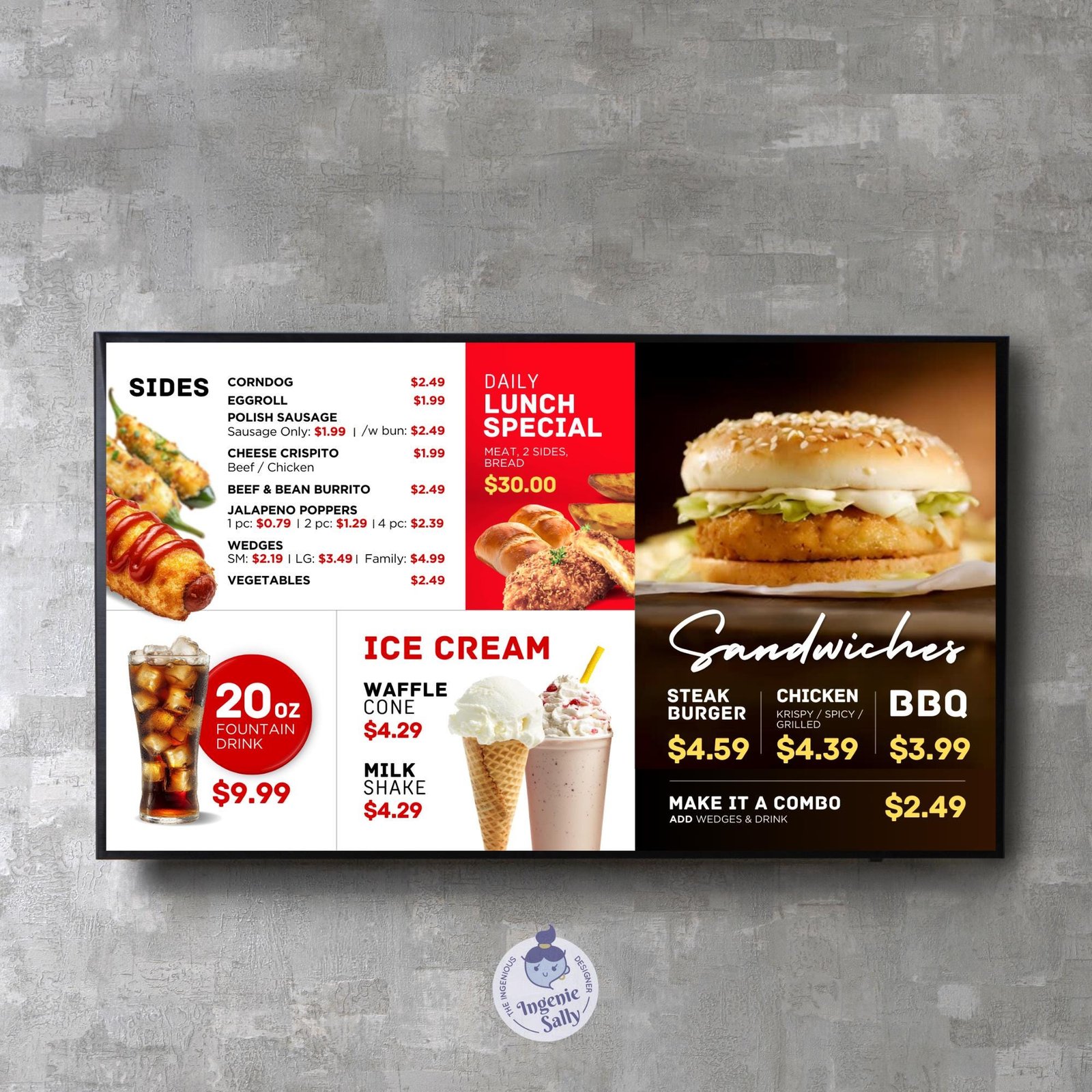 3 - Custom Order Animated Digital TV Editable Canva Menu Board Screen for Restaurant Pizza Burger Cafe Breakfast Drive Thru Food Truck