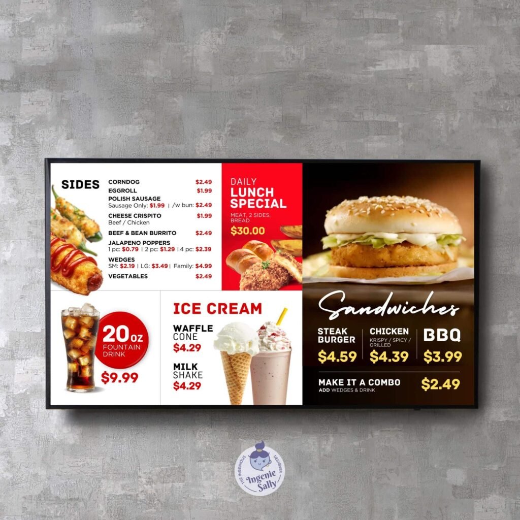 1 Screen Custom Static TV Digital Menu / LED Menu Board Design Service