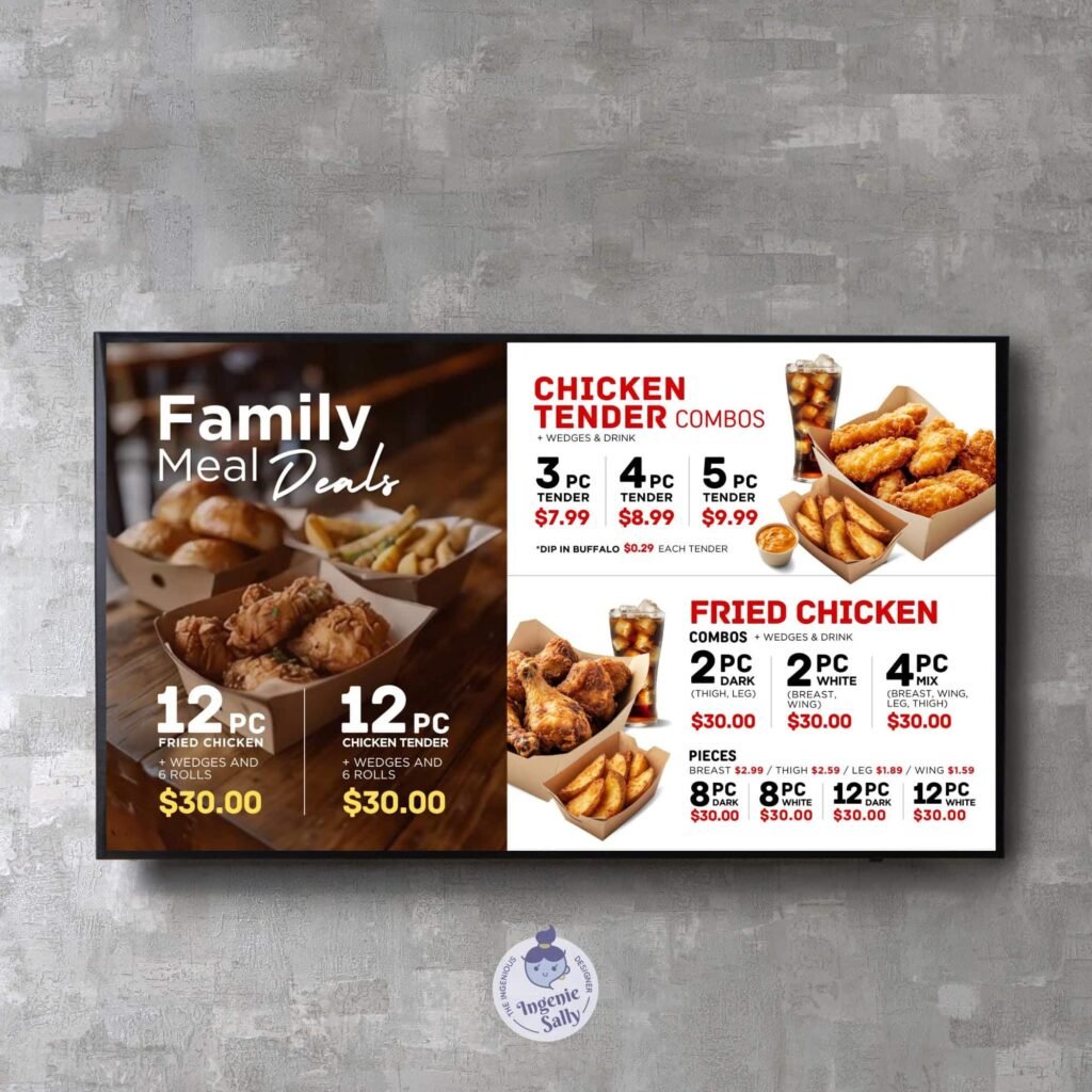 1 Screen Custom Static TV Digital Menu / LED Menu Board Design Service
