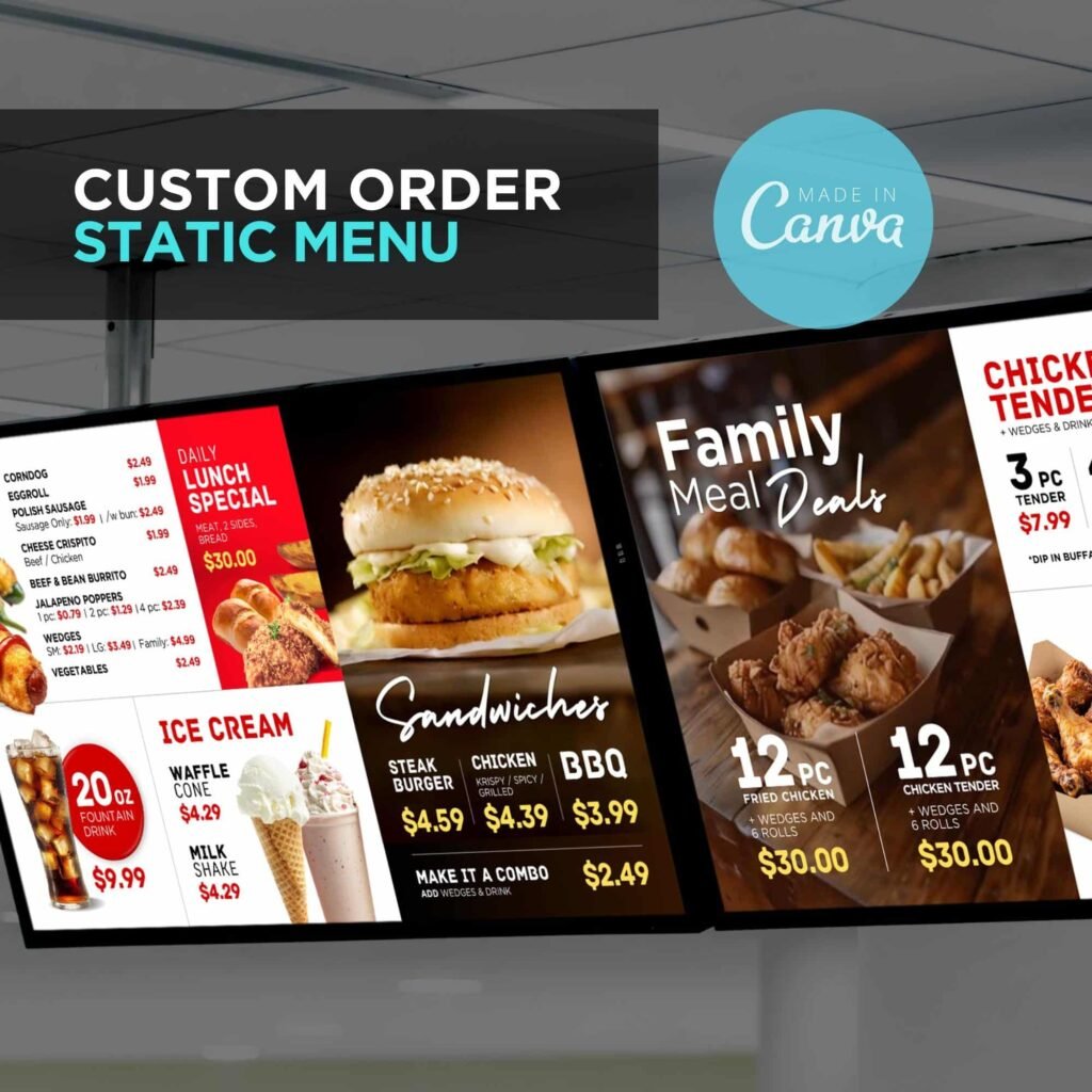 2 Screen Custom Static TV Digital Menu / LED Menu Board Design Service