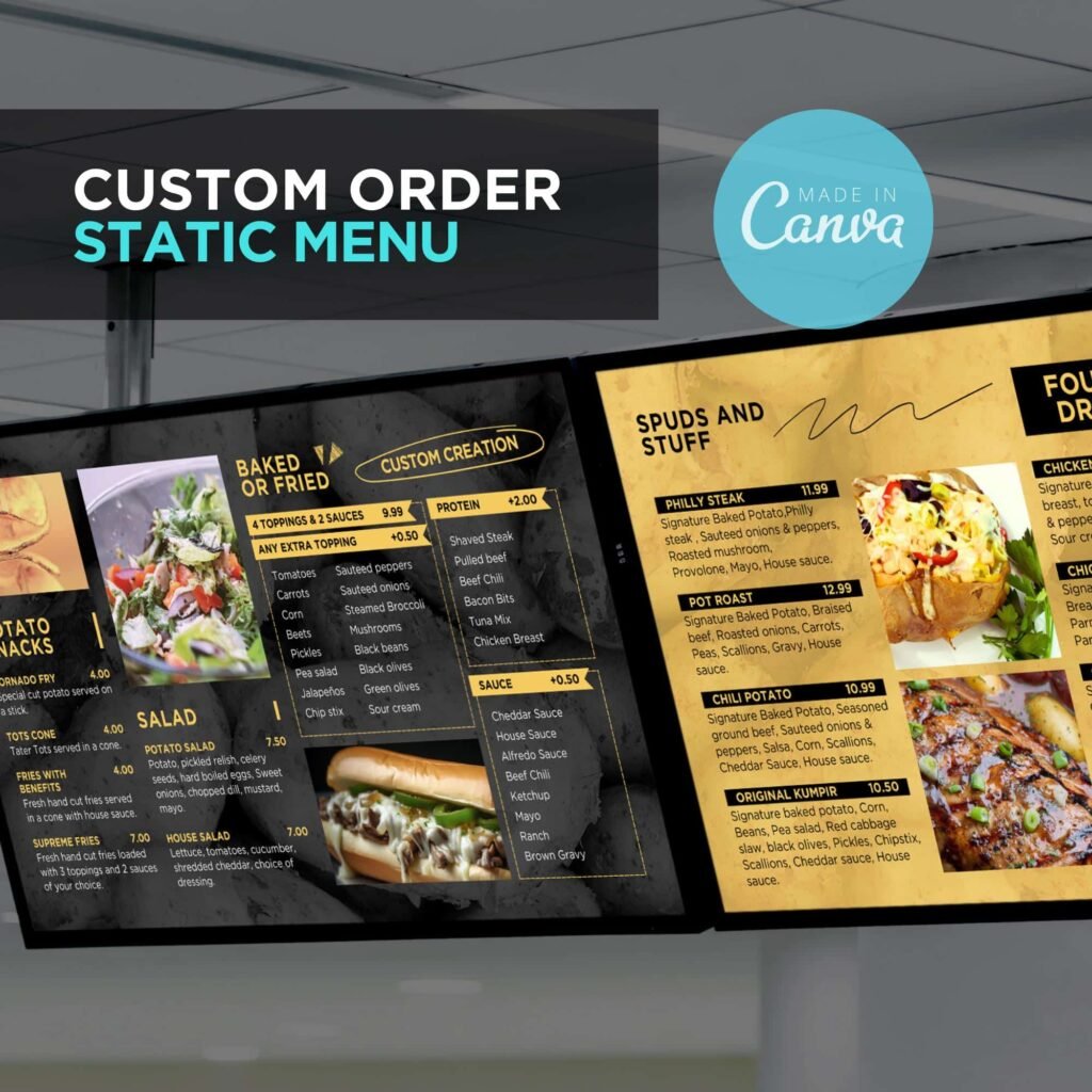 1 Screen Custom Static TV Digital Menu / LED Menu Board Design Service