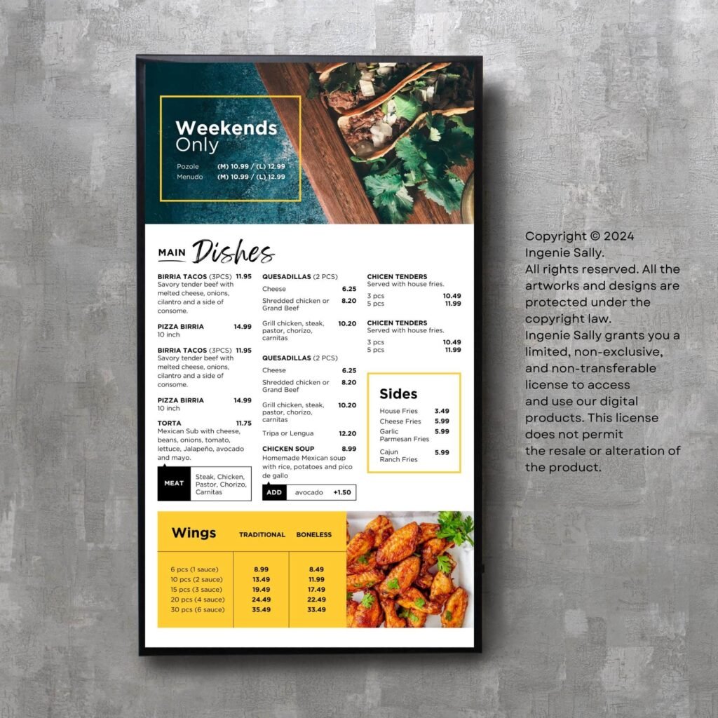 Mexican Restaurant TV Digital Menu Board Vertical Canva Template