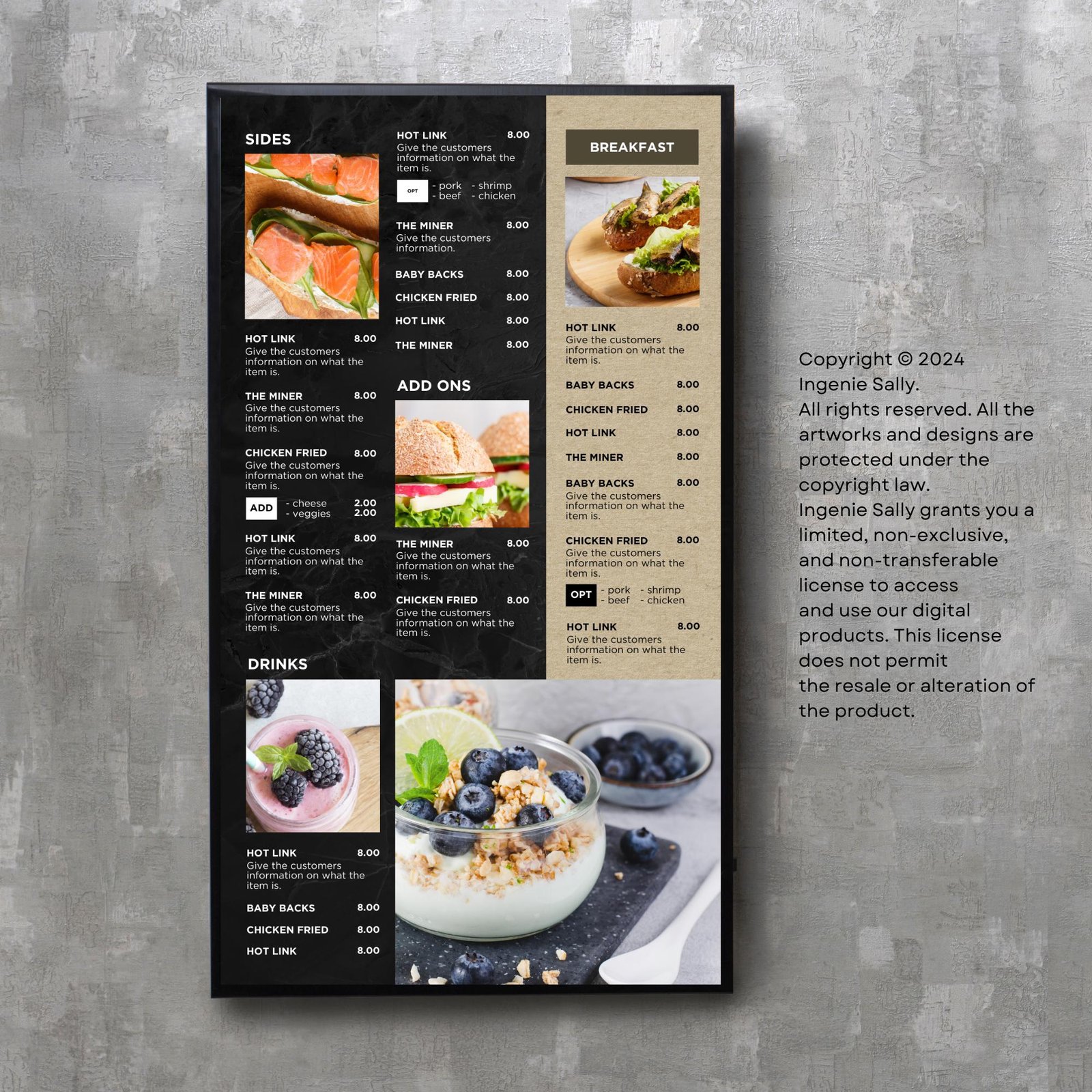 DIY Static TV Editable Digital Menu Board Screen Canva Template for Restaurant Pizza Burger Cafe Breakfast Drive Thru Food Truck Kitchen bbq - Image 4