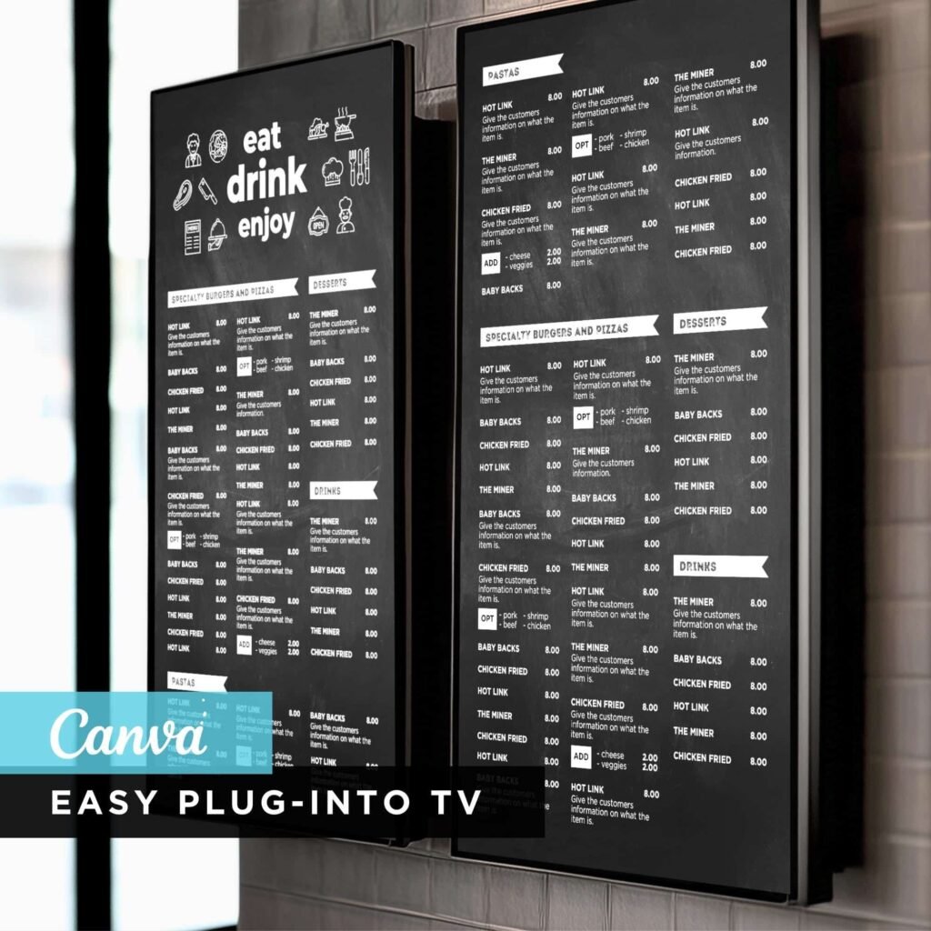 Chalkboard Restaurant and Cafe TV Digital Menu Board Vertical Canva Template