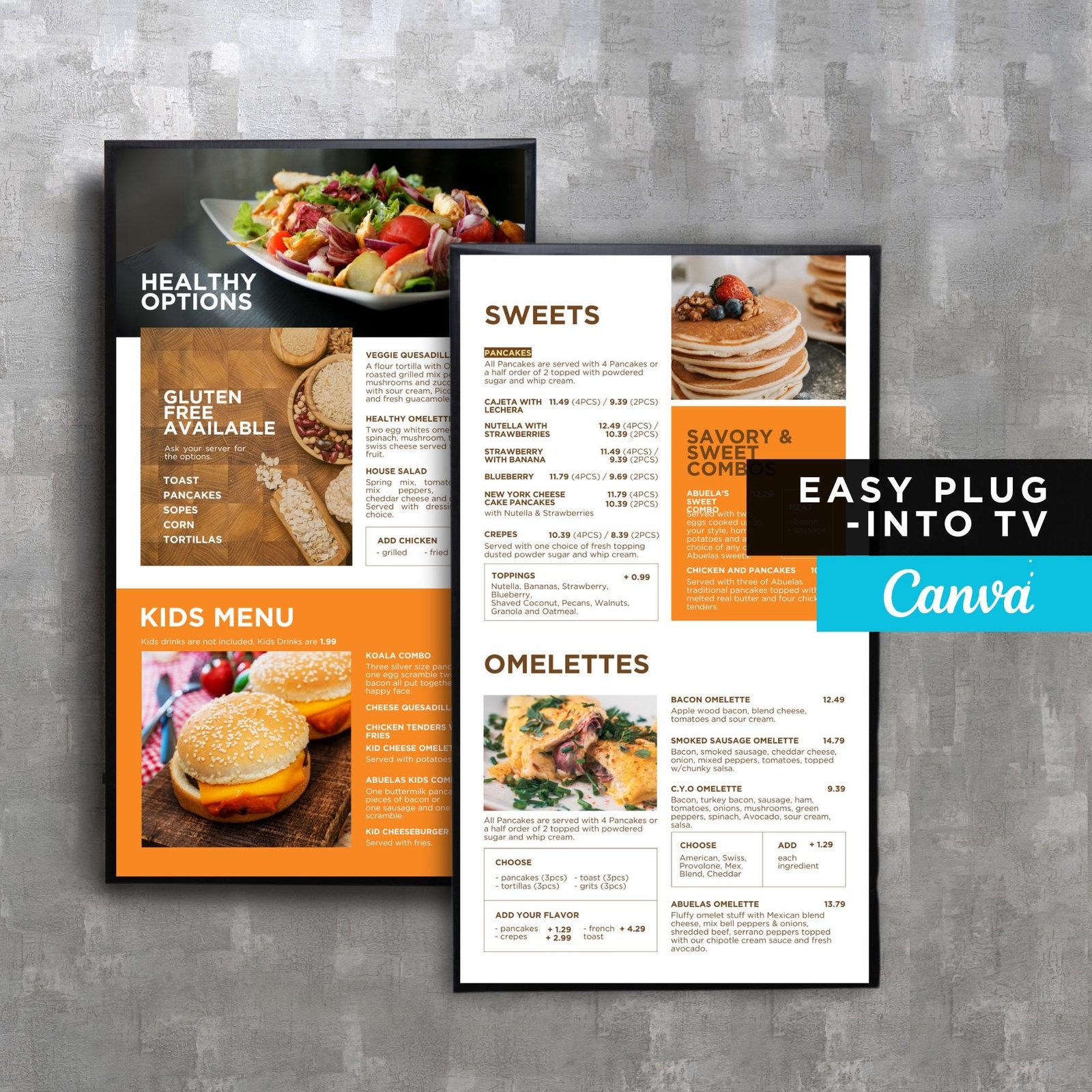 DIY Static TV Editable Digital Menu Board Screen Canva Template for Restaurant Sandwich Cafe Breakfast Drive Thru Food Truck Pizza Pasta