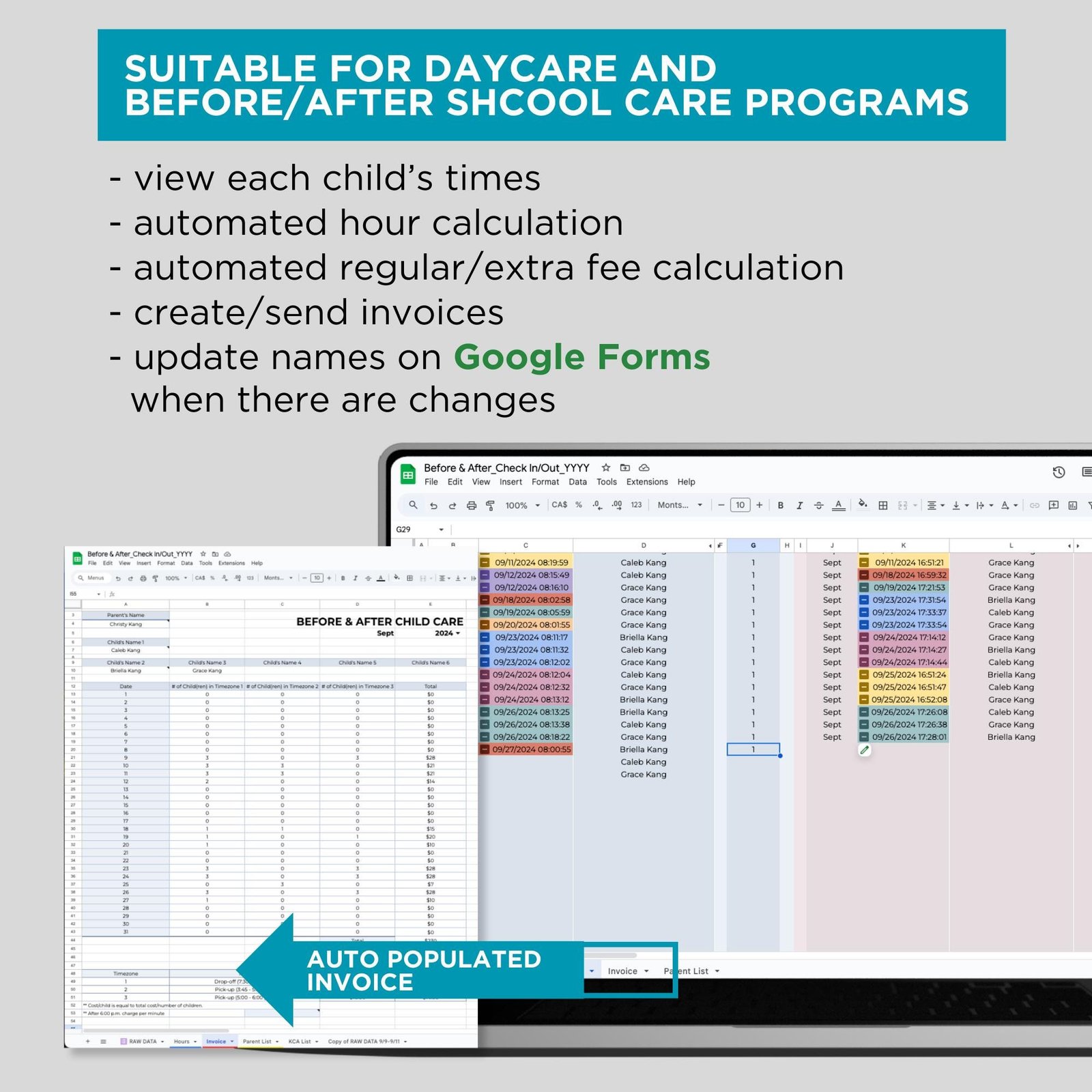 Before After School Electronic Sign In Out Sheet Digital Automated Billing Invoice Google Forms Attendance Log Behavior Development Tracker - Image 3