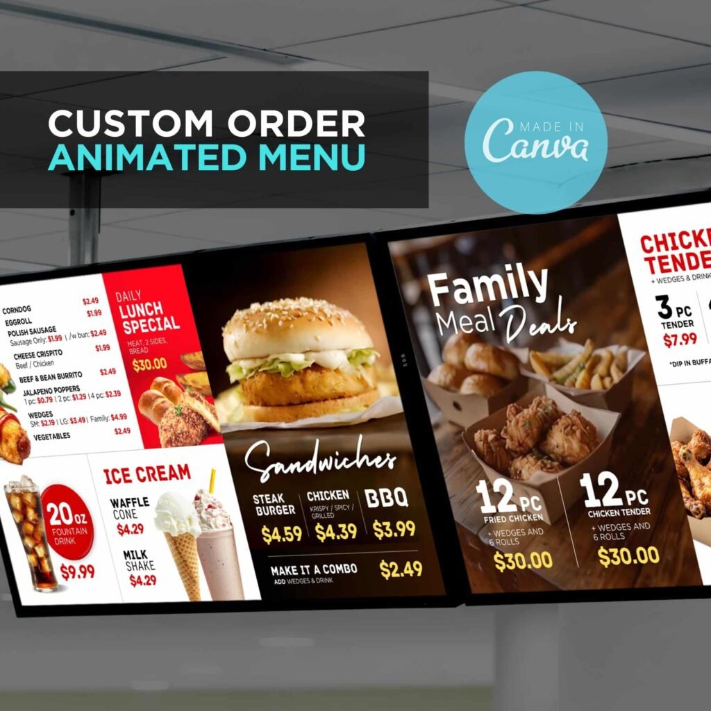 2 Screen Custom Animated TV Digital Menu Board Design Service