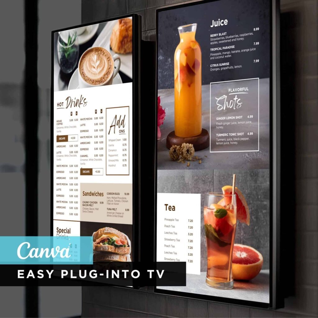 Cafe Drink TV Digital Menu Board Vertical Canva Template