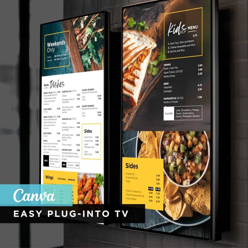 Mexican Restaurant TV Digital Menu Board Vertical Canva Template