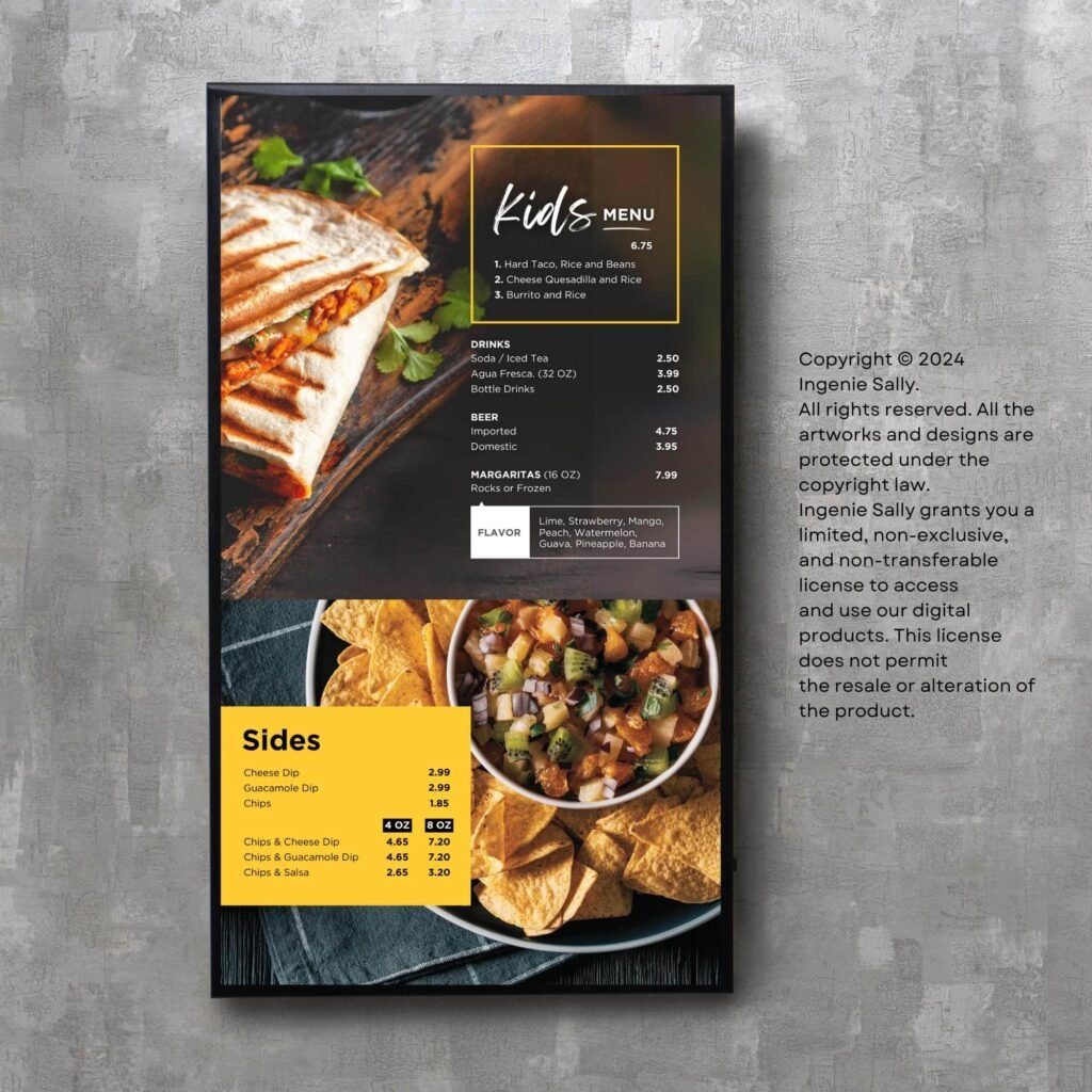 Mexican Restaurant TV Digital Menu Board Vertical Canva Template
