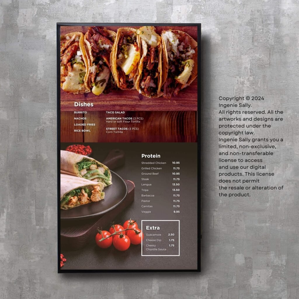 Mexican Restaurant TV Digital Menu Board Vertical Canva Template