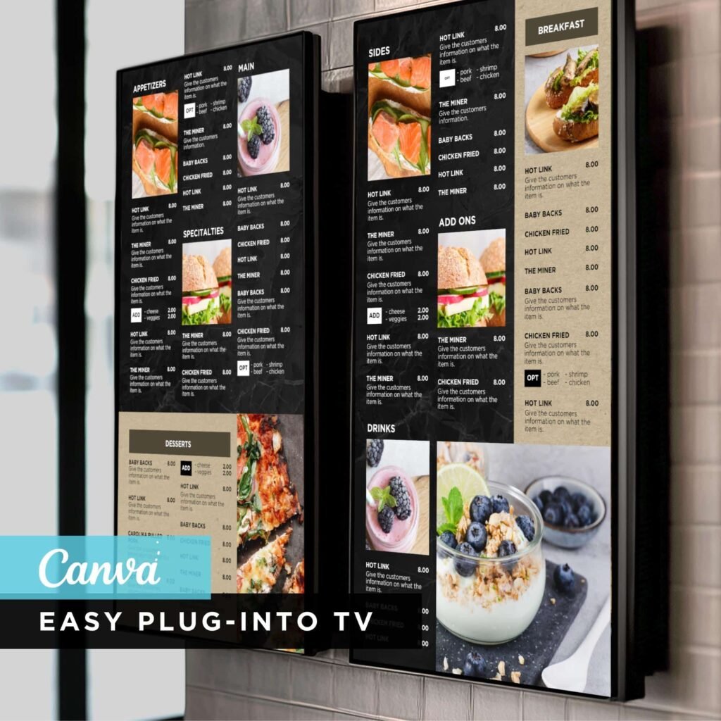 Black Slate Digital Restaurant and Cafe TV Digital Menu Board Vertical Canva Template