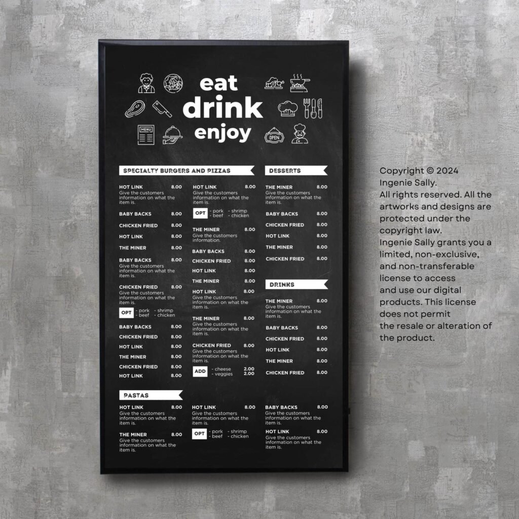 Chalkboard Restaurant and Cafe TV Digital Menu Board Vertical Canva Template