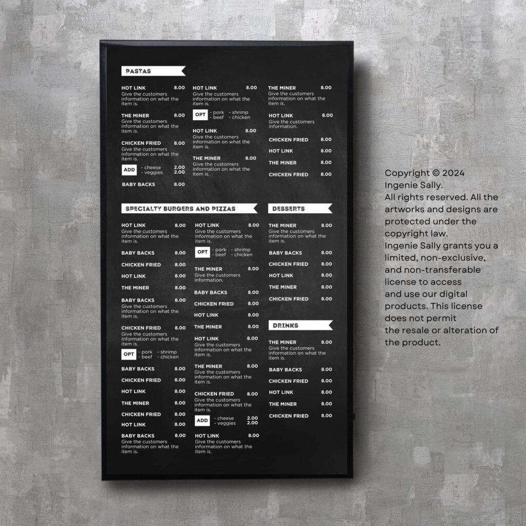 Chalkboard Restaurant and Cafe TV Digital Menu Board Vertical Canva Template