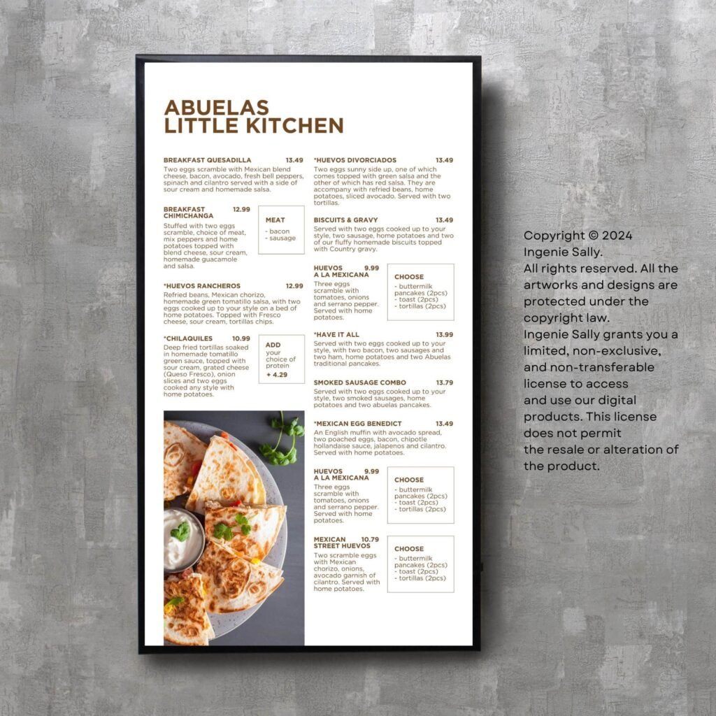 Orange and White Restaurant and Cafe TV Digital Menu Board Vertical Canva Template