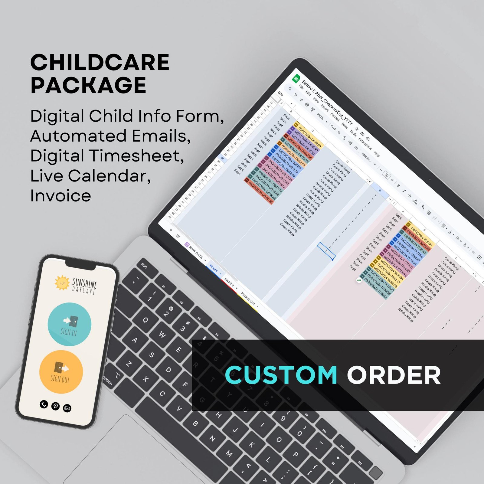 Day Care Starter Kit Child Care Sign In Out Digital Timesheet, Automated Email, Invoice, Child Info Forms, Behavior, Development Tracker