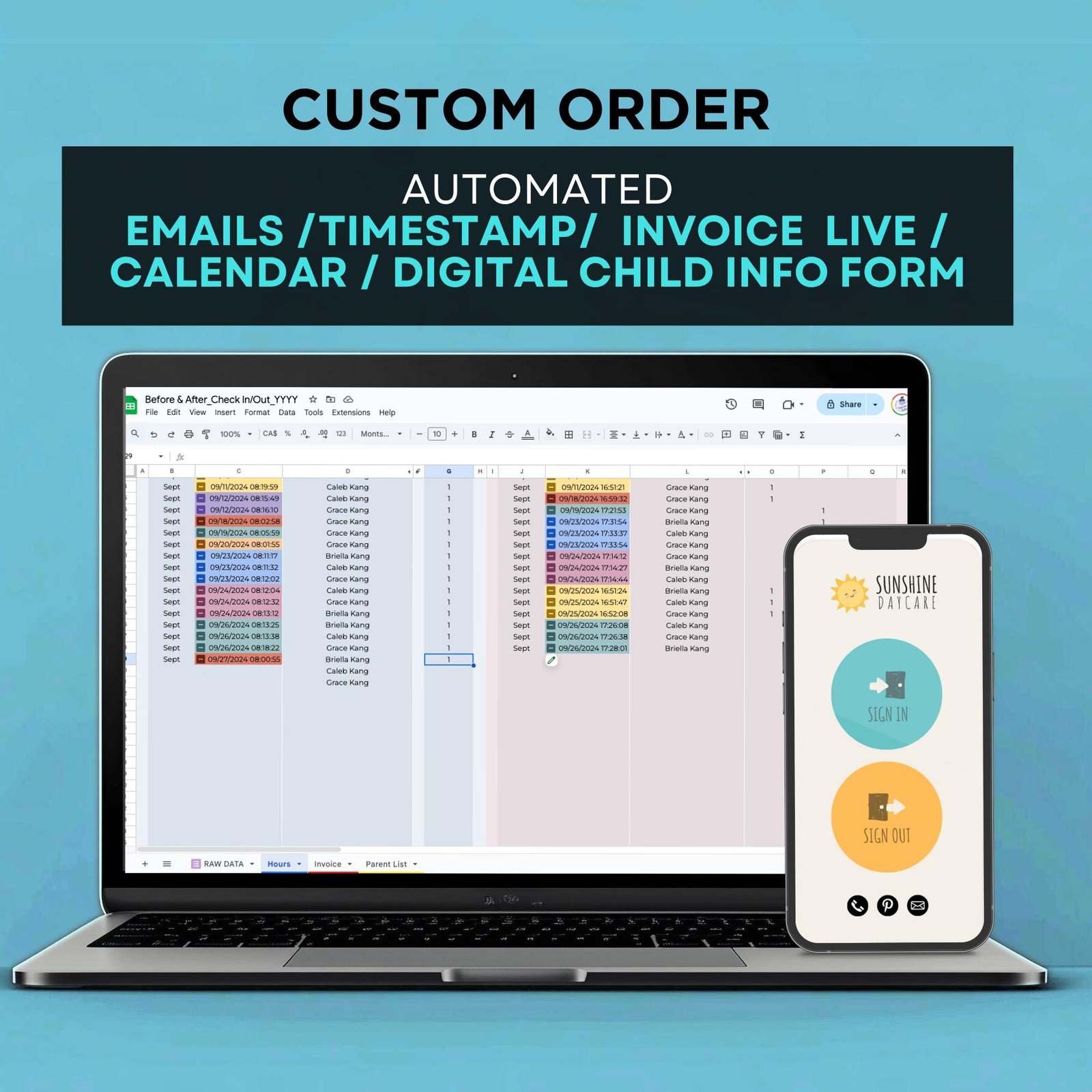 Before After School Starter Kit Digital Sign In Out Timesheet Automated Email Invoice Calendar Digital Child Info Forms No Subscription