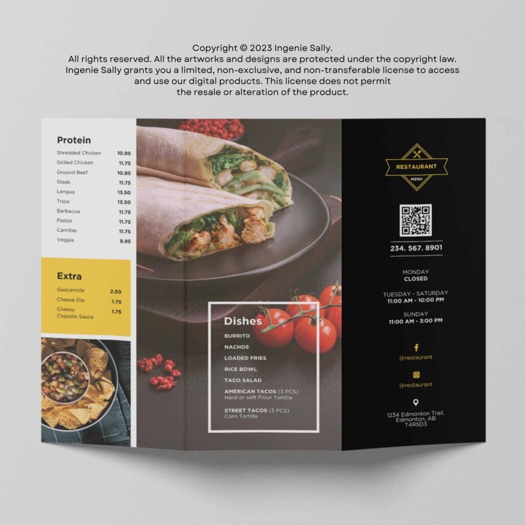 Mexican Horizontal TV Digital Menu Board and Matching Takeout Menu Canva Template Bundle