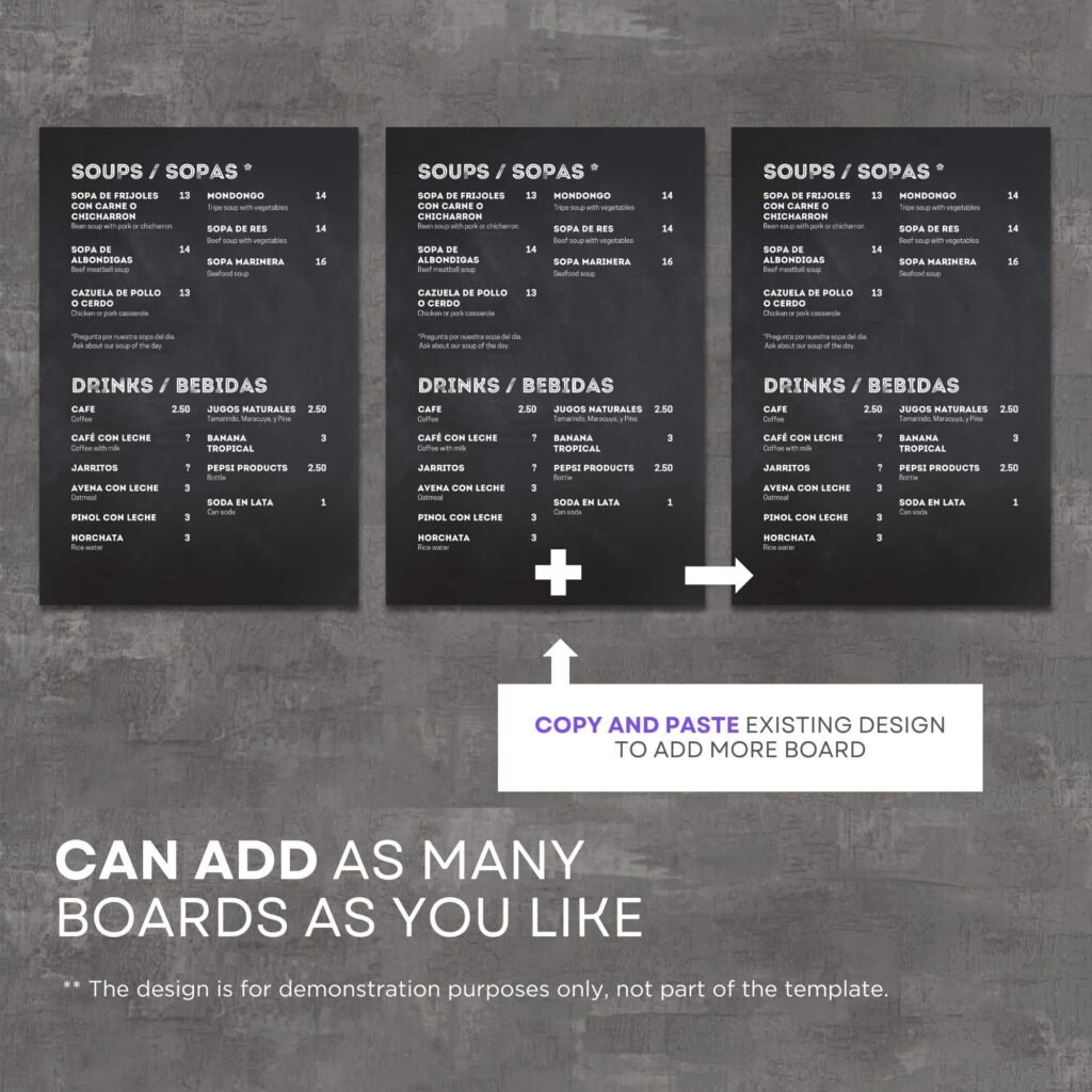 Black Restaurant and Cafe TV Digital Menu Board Vertical Canva Template