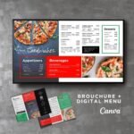 Pizza Horizontal Digital TV Menu Board and Matching Takeout Menu Canva Template Bundle