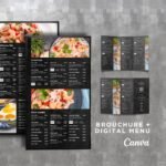 Black Vertical TV Digital Menu Board and Matching Takeout Menu Canva Template Bundle