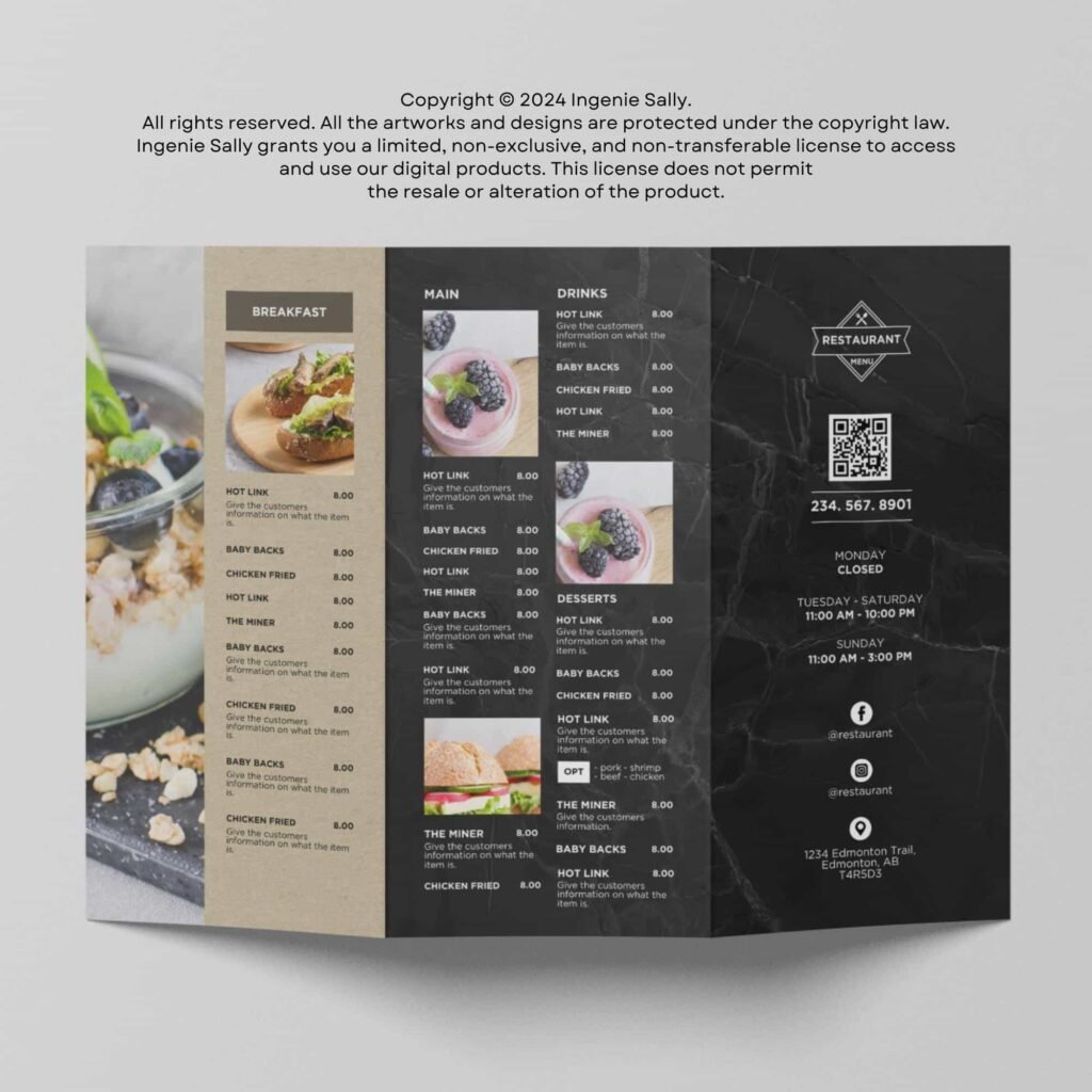 Black Slate Printable Restaurant Takeout Brochure Canva Trifold Menu Template