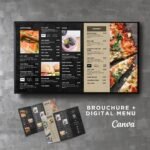 Black Slate Horizontal TV Digital Menu Board and Matching Takeout Menu Canva Template Bundle