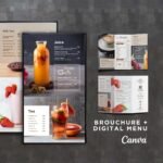Juice and Smoothie Vertical TV Editable Digital Menu Board and Matching Takeout Menu Canva Template Bundle