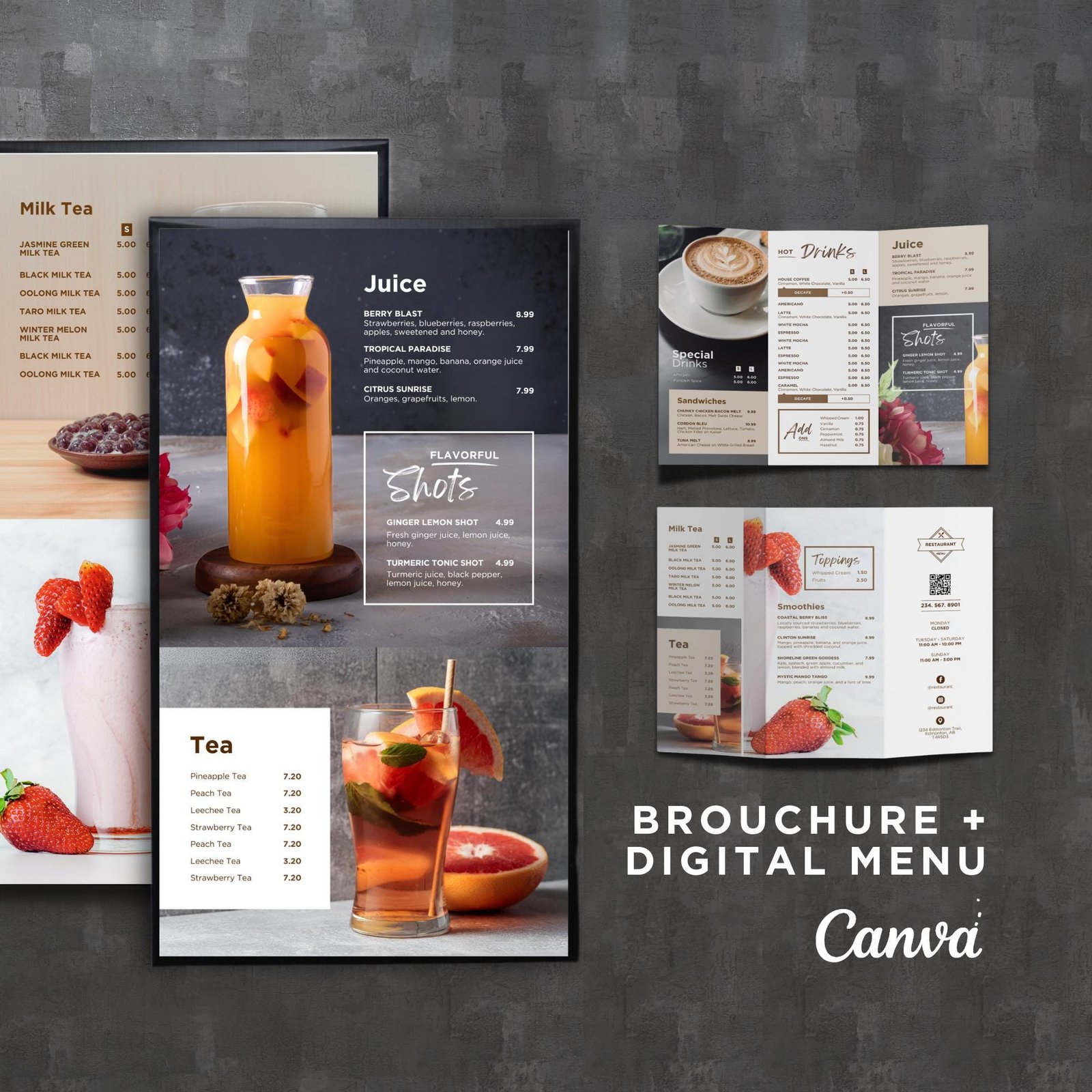 Bundle DIY Static TV Editable Digital Menu Board Screen Takeout Brochure Canva for Restaurant Sandwich Cafe Drive Thru Food Truck Smoothie