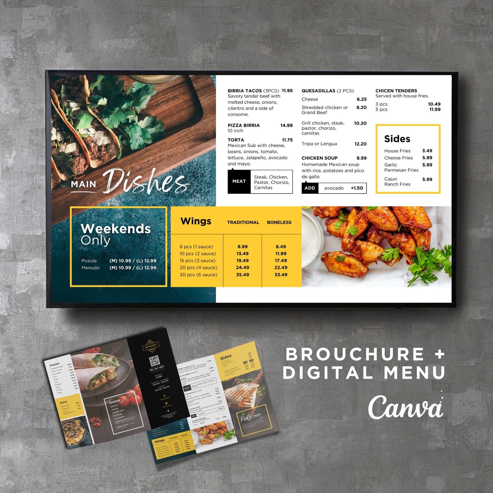 Bundle DIY Mexican Static TV Editable Digital Menu Board Screen Takeout Brochure Canva for Restaurant Pizza Breakfast Drive Thru Food Truck