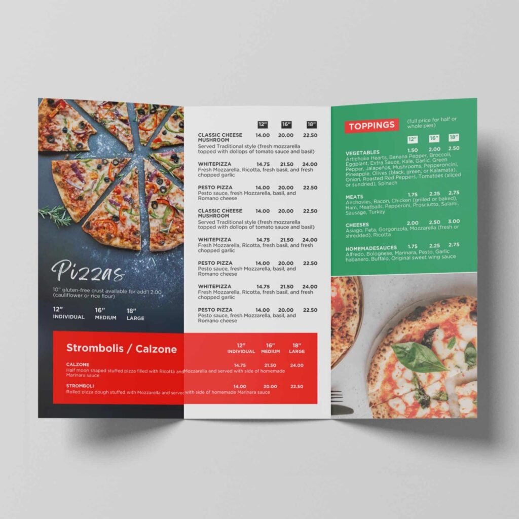 Pizza Vertical TV Digital Menu Board and Matching Takeout Menu Canva Template Bundle