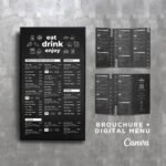 Chalkboard Vertical TV Digital Menu Board and Matching Takeout Menu Canva Template Bundle