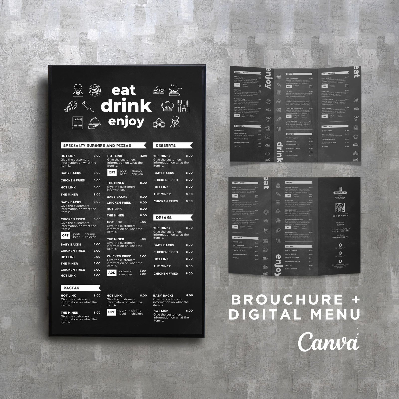 Bundle DIY TV Digital Menu Board Screen Takeout Template for Restaurant Pizza Burger Breakfast Drive Thru Food Truck Kitchen Canva Editable
