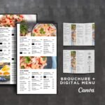White Vertical TV Digital Menu Board and Matching Takeout Menu Canva Template Bundle