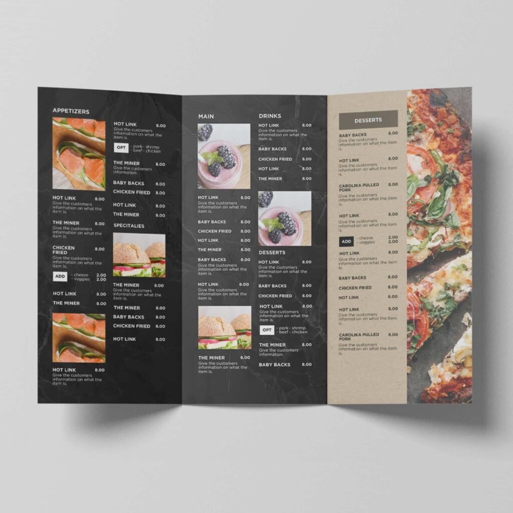 Black Slate Printable Restaurant Takeout Brochure Canva Trifold Menu Template