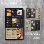 Black Slate Vertical TV Digital Menu Board and Matching Takeout Menu Canva Template Bundle