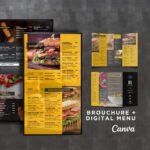 Bright Yellow Style Vertical Digital Board TV Menu Template and Matching Takeout Menu Canva Bundle