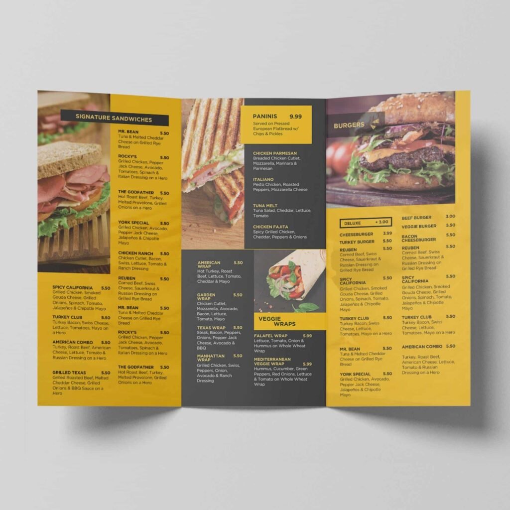 Bright Yellow Style Vertical Digital Board TV Menu Template and Matching Takeout Menu Canva Bundle